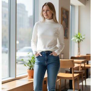 OGL Top Size S NEW MaxWarm Turtleneck Long Sleeve Brami Off White